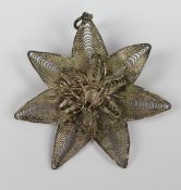 Vintage Silver Filigree Flower Brooch / Pendant, c.1950s