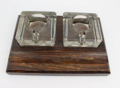 Early 20th Century Double Inkwell on Wooden Stand