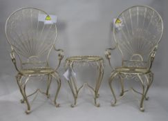 Pair of Hollywood Regency Gilt Metal Conservatory Chairs & Table