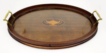 Fine Edwardian Mahogany & Satinwood Inlaid Oval Tray c.1900