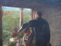 “A Call to Arms” – Monumental 19th Century English Pre-Raphaelite Oil Painting in Gilt Frame