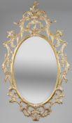 Large Italian Rococo-Style Carved Giltwood Oval Wall Mirror, Florentine, 20th Century