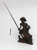 Mid-20th Century Balinese Hand-Carved Hardwood Fisherman Figure