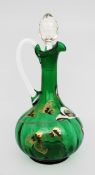 Antique Victorian Hand-Painted Emerald Green Glass Claret Jug