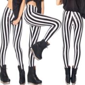 6 x Women's Black White Striped Legging Pants Lb6