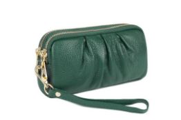 Genuine Leather Wristlet Purse Green L3a
