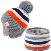 6 x Beanie Knit Hats For Toddlers with Earflap Fleece L18a