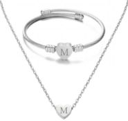 10 x Heart Name Necklace and Bracelet For Women Lb37