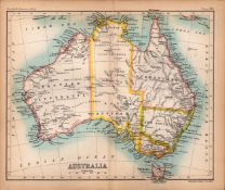 Australia Double Sided Victorian Antique 1898 Detailed Coloured Map.