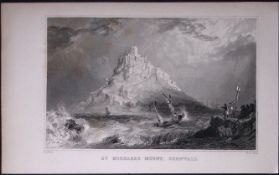 Cornwall St Michaels Mount Antique 193 Years-Old Steel-Engraving-34