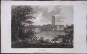 View of Derby Peak District Antique 223 Years-Old Georgian Steel-Engraving-290