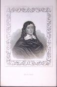 John Milton Portrait Antique 180 Years-Old Copper Plate Print-109