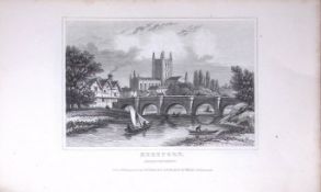 Hereford View of The City Dugdale & Archer Antique 180 Years-Old Copper Plate Print-58