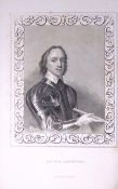 Oliver Cromwell Portrait Antique 180 Years-Old Copper Plate Print-107