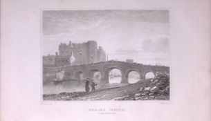 Newark Castle Nottinghamshire Antique 180 Years-Old Copper Plate Print-98