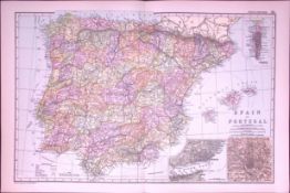 Spain & Portugal 120-Year-Old Large Antique Map by G.W. Bacon-20