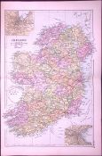 Ireland & Dublin 120-Year-Old Large Coloured Antique Map by G.W. Bacon-16