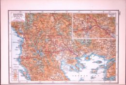 WW1 Salonika & Dorian District Antique 1922 Coloured Map-540