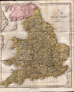 England & Wales Antique Large Coloured Detailed 190 Year-Old Copper Engraved Map.