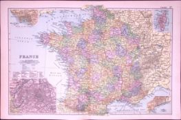 France & Paris 120-Year-Old Large Coloured Antique Map by G.W. Bacon-17