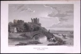 Brough Castle Cumbria 196 Years-Old Antique Steel Engraving-52-TR