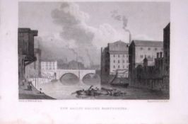 New Bailey Bridge Manchester 196 Years-Old Antique Steel Engraving-58-TR