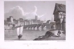Limerick Castle & City Ireland 196 Years-Old Antique Steel Engraving-32-TR