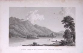 Killarney Ross Castle, Lower Lake 196 Years-Old Antique Steel Engraving-72-TR