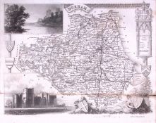 County Durham Detailed 178 years-Old Antique Steel Engraving Map-9-TR