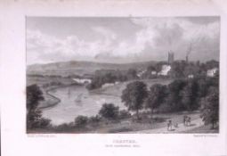 Chester View of The City 196 Years-Old Antique Steel Engraving-21-TR