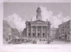 Lancaster Town Market Lancashire 196 Years-Old Antique Steel Engraving-66-TR
