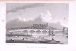New Bridge View of Lancaster 196 Years-Old Antique Steel Engraving-6-TR