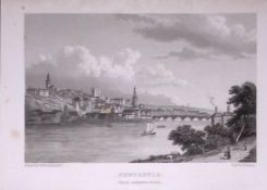 View of Newcastle From Askew Wood 196 Years-Old Antique Steel Engraving-59-TR