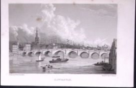 Newcastle View of The City 196 Years-Old Antique Steel Engraving-33-TR