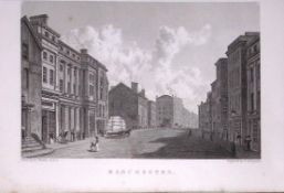 Manchester Street Scene 196 Years-Old Antique Steel Engraving-68-TR