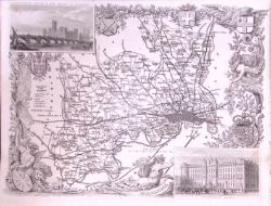 County London & Middlesex Detailed 178 years-Old Antique Steel Engraving Map-18-TR