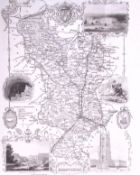County Derbyshire Detailed 178 years-Old Antique Steel Engraving Map-8-TR
