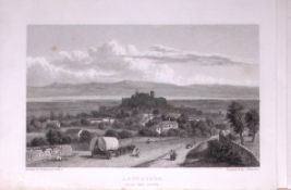 Lancaster Castle & Town 196 Years-Old Antique Steel Engraving-50-TR