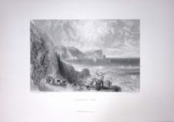 J.M.W Turner Clovelly Bay Devon Antique Steel Engraving-84-TR