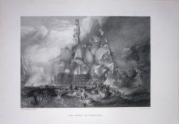 J.M.W Turner Gallery The Battle of Trafalgar Antique Steel Engraving-70-TR