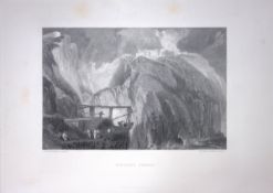 J.M.W Turner Tintagel Castle Cornwall Antique Steel Engraving-107-TR