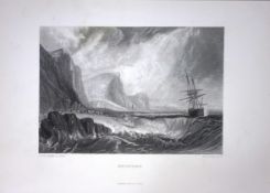 J.M.W Turner Bridport Dorset from the Sea Antique Steel Engraving-103-TR