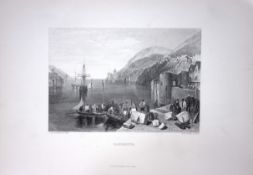 J.M.W Turner Falmouth Harbour Cornwall Antique Steel Engraving-112-TR