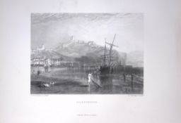 J.M.W Turner View of Scarborough From The Beach Antique Steel Engraving-49-TR
