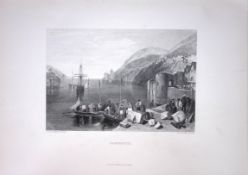 J.M.W Turner View of Dartmouth Harbour Devon Antique Steel Engraving-113-TR