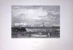 J.M.W Turner View of Margate Town & Beach Antique Steel Engraving-85-TR