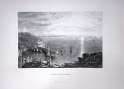 J.M.W Turner A View of Torbay From Brixham Antique Steel Engraving-95-TR