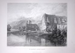 J.M.W Turner St Agatha’s Abbey North Yorkshire Antique Steel Engraving-93-TR
