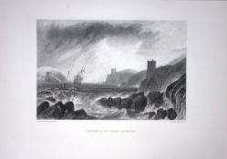 J.M.W Turner Entrance To Fowley Harbour Cornwall Antique Steel Engraving-102-TR