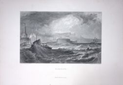 J.M.W Turner View of Ramsgate Port & Town Antique Steel Engraving-82-TR